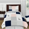 Sweet Jojo Designs Navy Blue, Pink and Grey Patchwork Woodland Fox Arrow Collection Girl 4-piece Twin-size Comforter Set