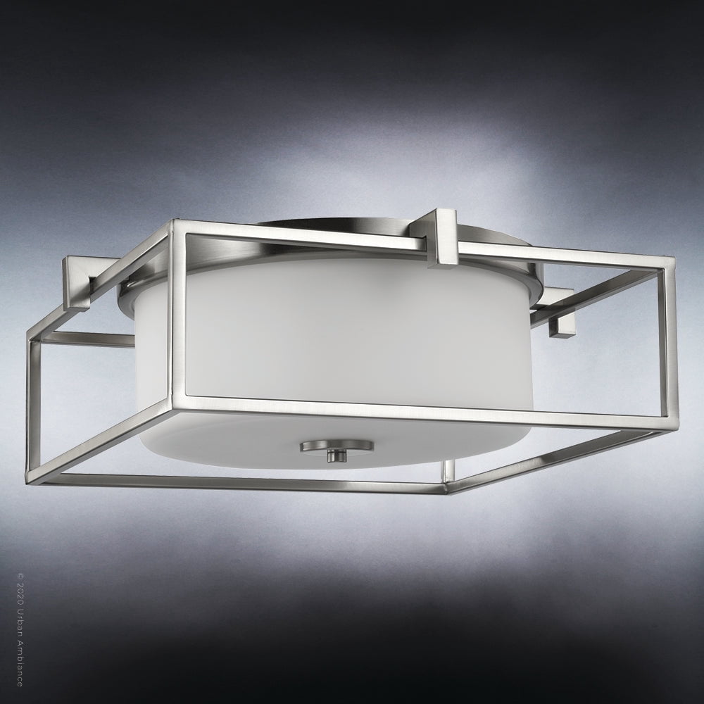 Luxury Minimalist Indoor Ceiling Light, 5.5''H x 15.375''W, with Modern Style Elements, Urban Loft Design, Brushed Nickel Finish and Etched Opal, UHP3150