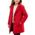 thumbnail image 2 of VEKDONE Girls Wool Blend Peacoat Single Breasted Lapel Mid Long Trench Coat with Pockets Kids Casual Warm Winter Overcoat Red,12-13Years, 2 of 9