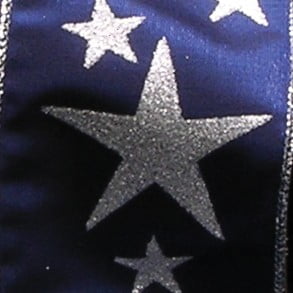 Metallic Blue and Silver Star Print Wired Craft Ribbon 2.5" x 20 Yards