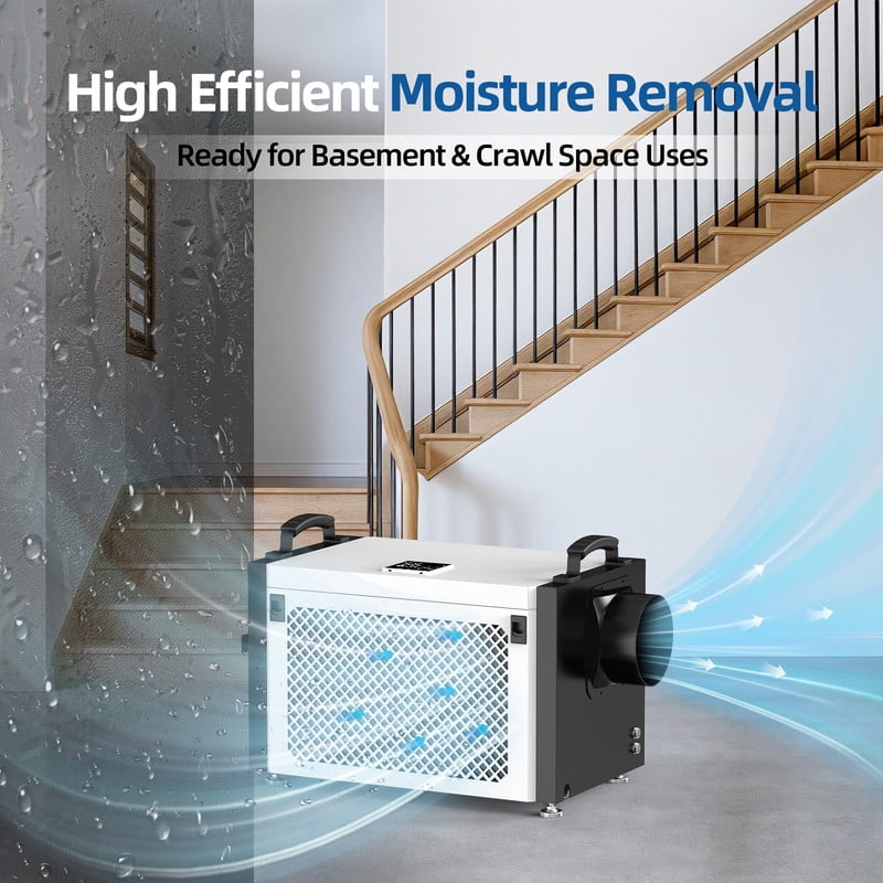 151 pt. 6,000 sq.ft. Bucketless Commercial Dehumidifier in White, with Detachable Control Panel, Great for Crawl Space