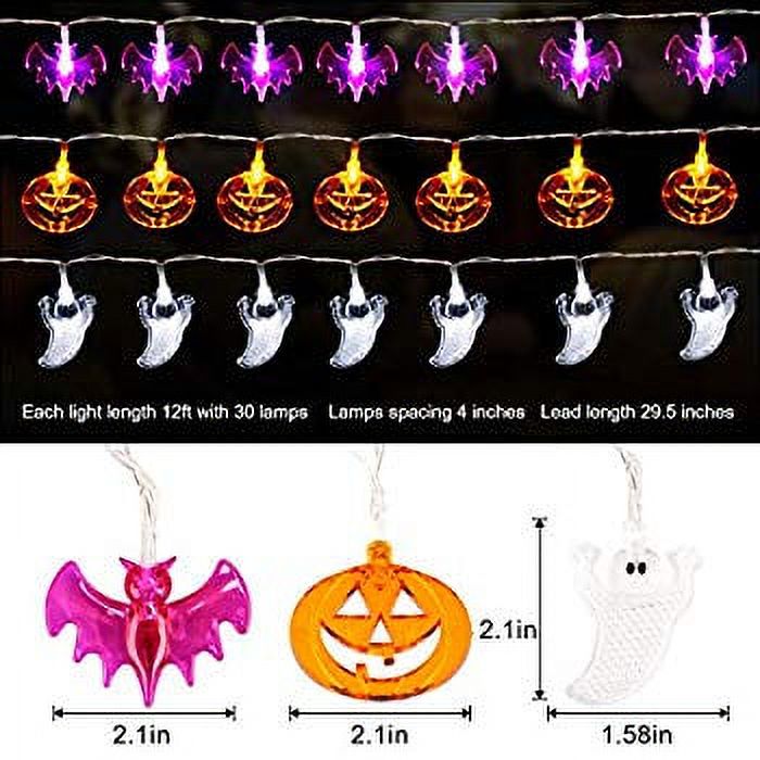 Halloween Decoration Lights Halloween String Lights,Set of 3 Battery Operated Fairy Lights 12ft Pumpkin Bat Ghost String Lights with 30 LED Each for Indoor/Outdoor Halloween, Party - image 2 of 4