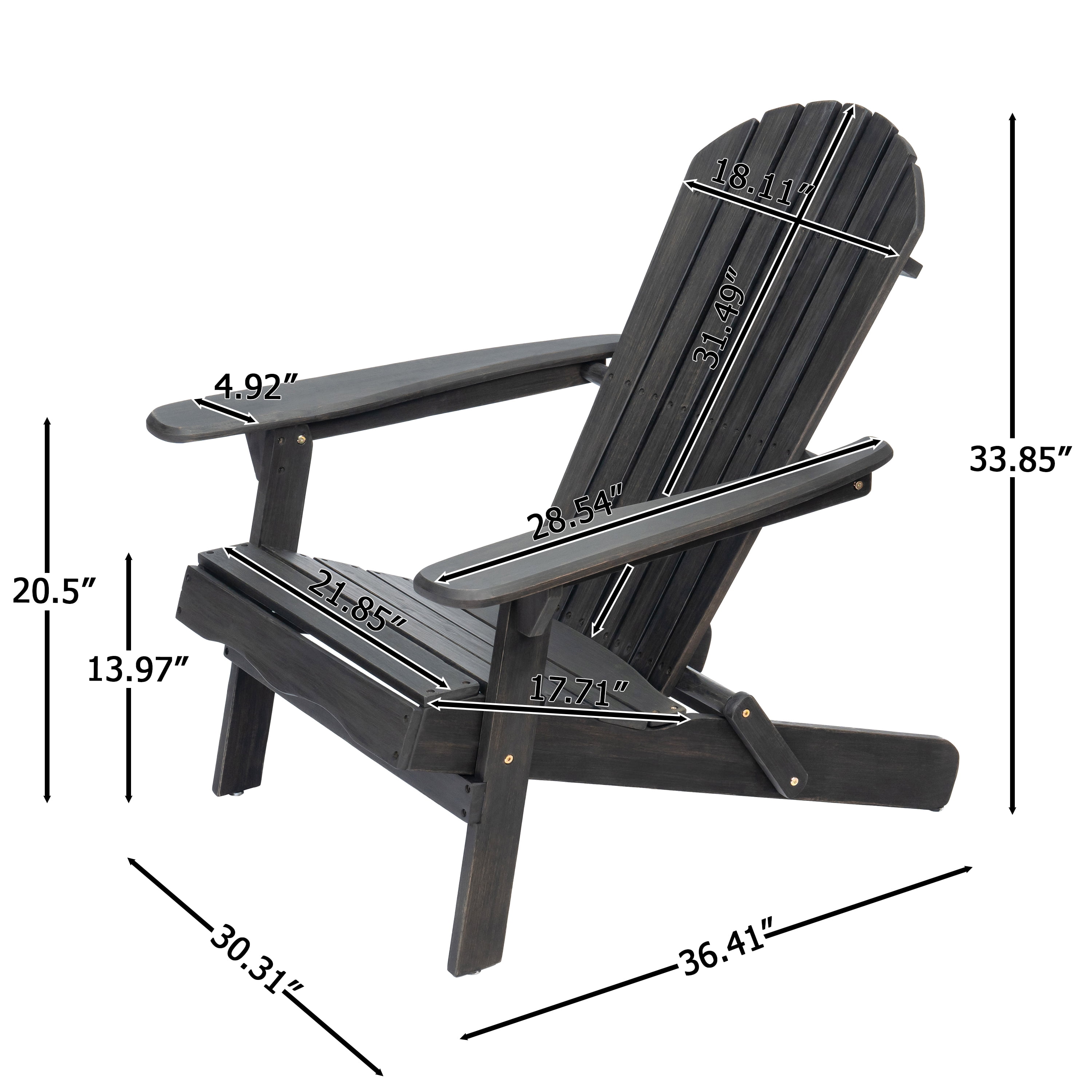 Folding Adirondack Chair, Outdoor Acacia Wood Patio Chair for Garden, White