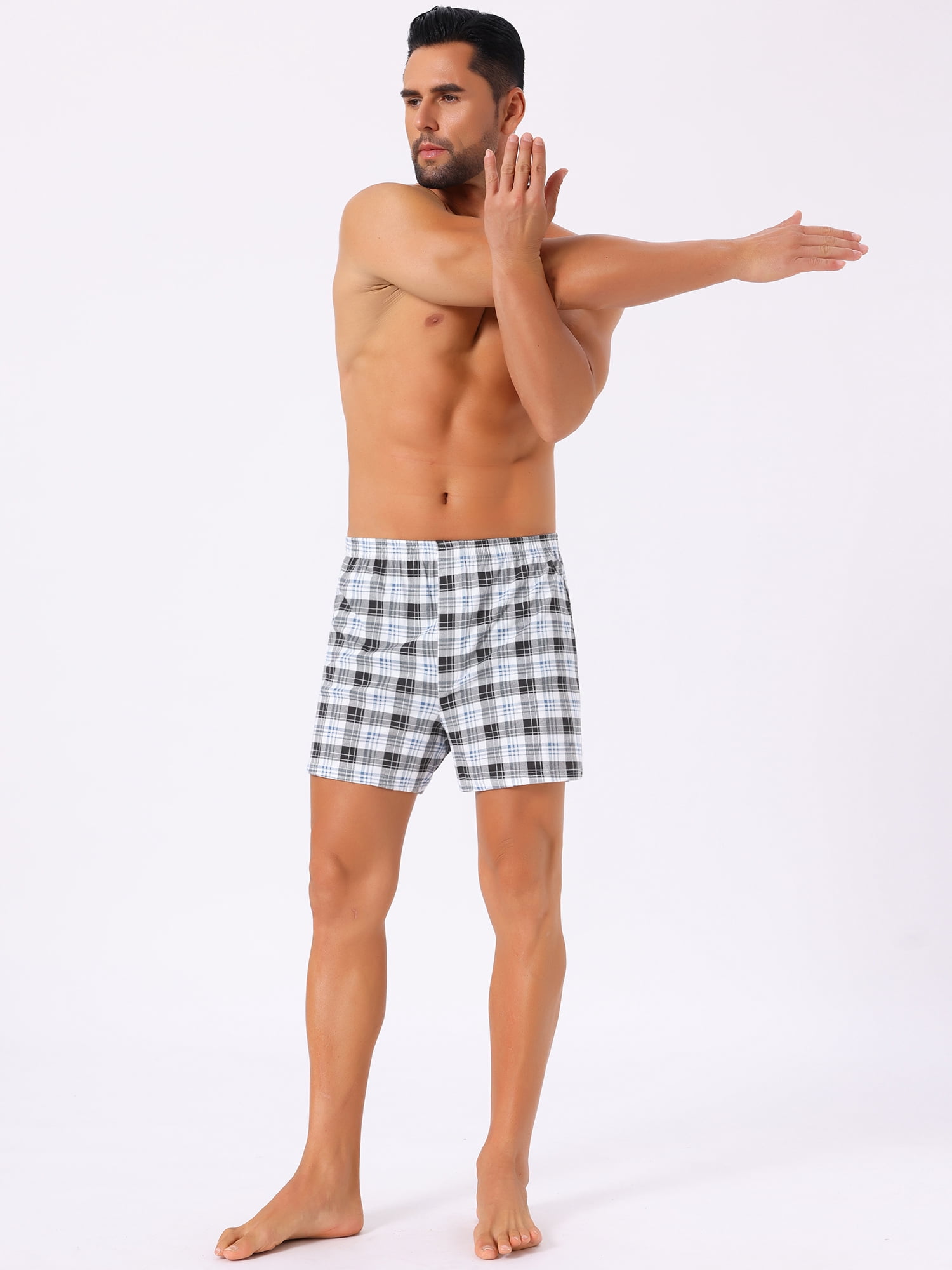 DARING DIVA Men's Classic Elastic Waistband Plaid Pattern Boxer Shorts 32 Black White