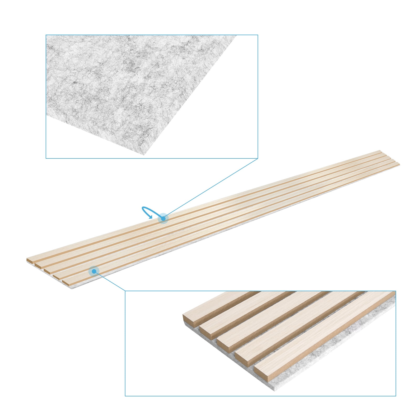 Art3dwallpanel 4Pcs 94.5'' x 7.9'' Wood Slat Acoustic Panels, MDF 3D Wall Panel for Accent Wall Ceiling Office,White Elm