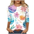 thumbnail image 3 of BiZtdJrK Prime By Hour Womens Easter Shirt Trendy 3D Bunny Rabbit Print Shirts Loose Casual Round Neck 3/4 Sleeve T-Shirt Cotton Pullover Tops Multicolor M, 3 of 6