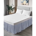 thumbnail image 4 of Navy Blue White Plaid Wrap Around Bed Skirts for California King Bed 18" Drop,Bed Skirt with Adjustable Elastic Belt Dust Ruffle Bed Valance for Bedroom Farmhouse Checkered Buffalo Bed Frame Cover, 4 of 7