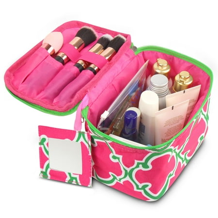 Lightweight Makeup Travel Cosmetic Bag by Zodaca Case Multifunction Pouch Toiletry Zip Wash Organizer - Pink