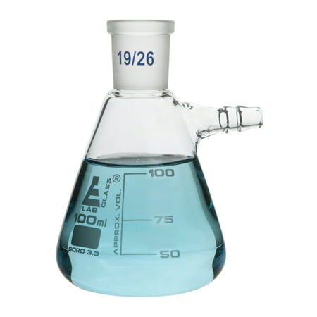 Interchangeable Pistol Grip Buchner Filtering Flask, 100ml - Socket Size 19/26 - Interchangeable Joint - Side Arm - Borosilicate Glass - Eisco Labs ()