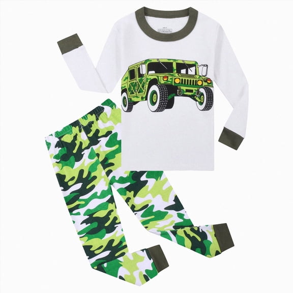 kmaduk Boys Pajamas 2 Pieces Snug-fit Long Set 100% Cotton Toddler Pjs Sleepwear Size 2-10 Years (White, 4/4T/100)