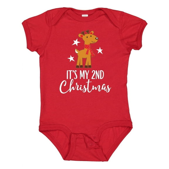 Inktastic My 2nd Christmas Reindeer Childs Boys or Girls Baby Bodysuit