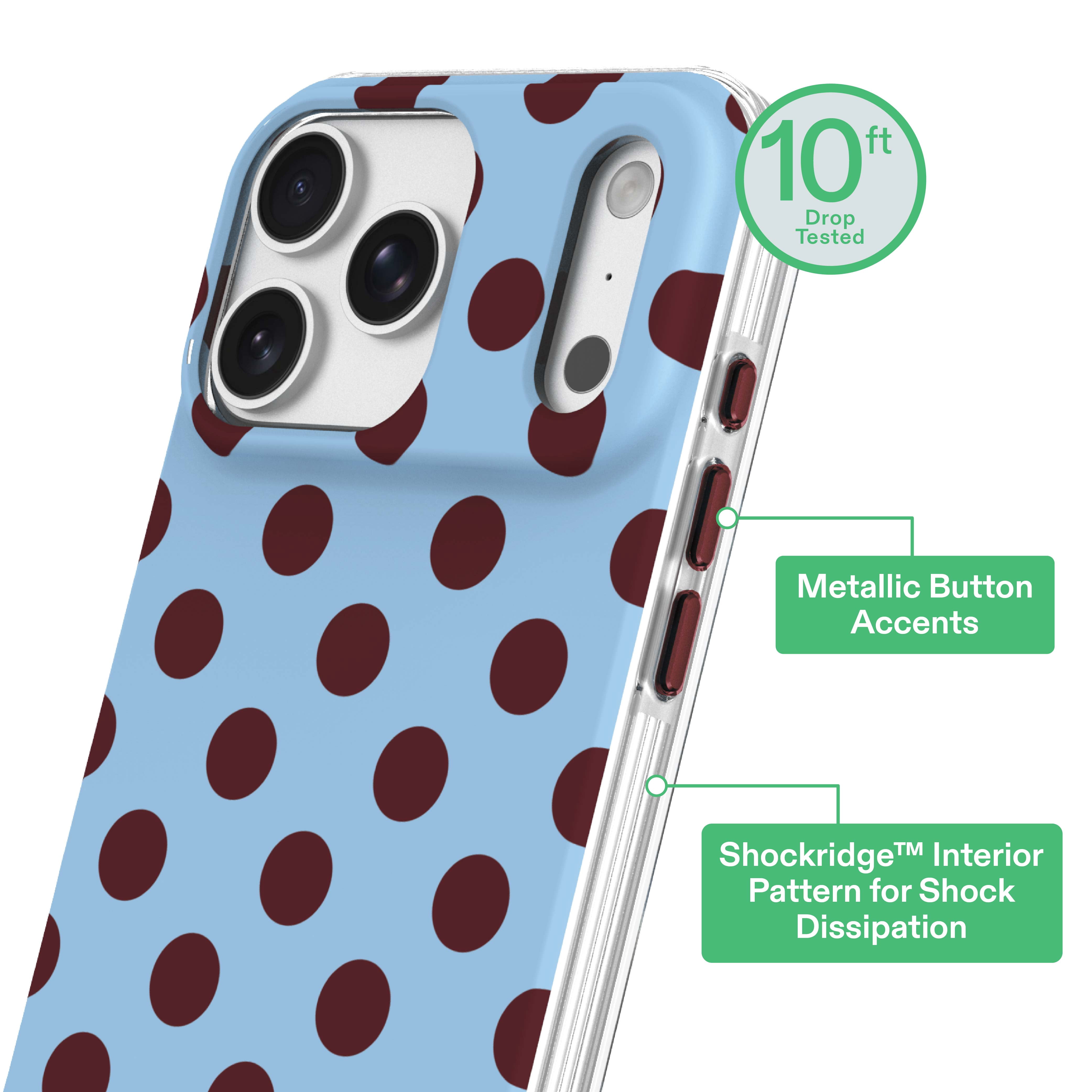 onn Phone Case for iPhone 18 Pro / 17 Pro, MagSafe Compatible - Blue and Burgundy Polka Dot