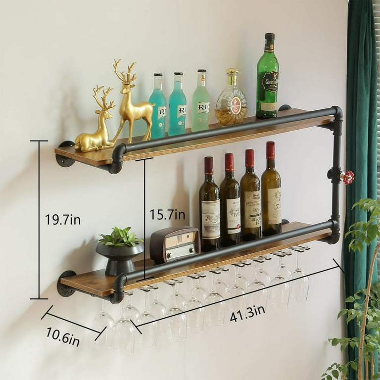 41 Inch Wine Rack Wall Mounted Tier, Hanging Floating Bar Liquor