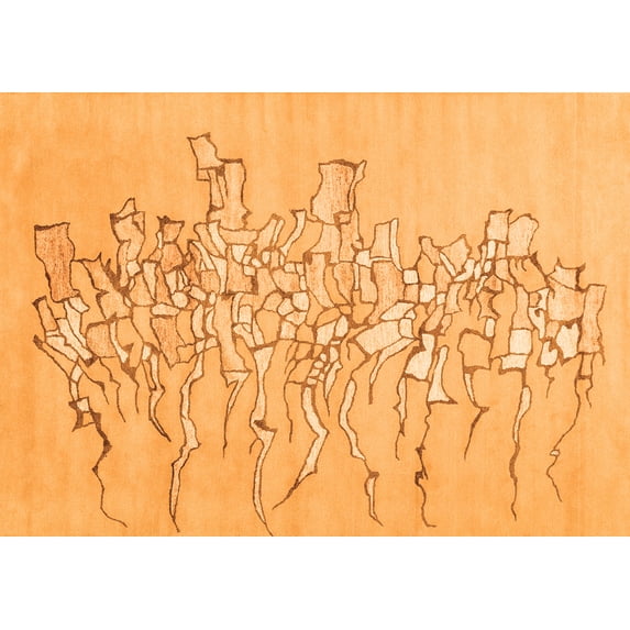 Ahgly Company Indoor Rectangle Abstract Orange Contemporary Area Rugs, 5' x 7'