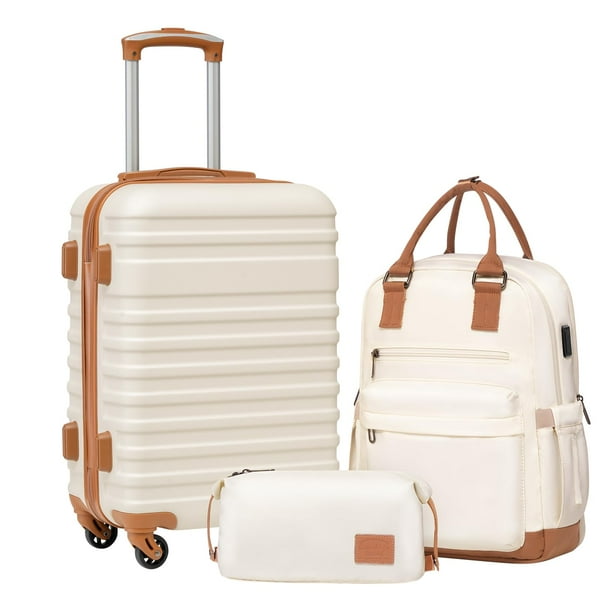 Set de equipaje Coolife de 3 piezas con tapa dura y cierre TSA Spinner Wh