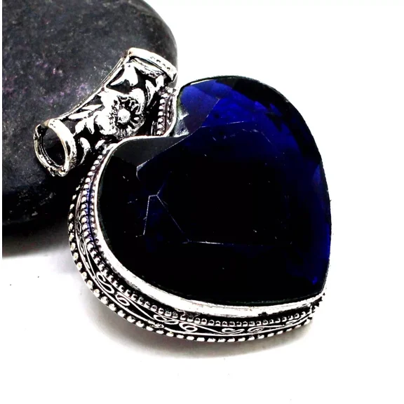Blue Sapphire Gemstone Pendant 925 Sterling Silver Handmade Jewelry Size-2