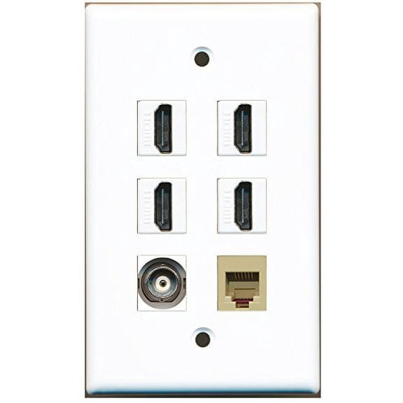 RiteAV - 4 HDMI 1 Port Phone RJ11 RJ12 Beige 1 Port BNC Wall Plate