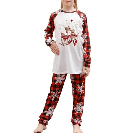 

Christmas Family Pajamas Matching Set Elk Print Tops and Elastic Pants