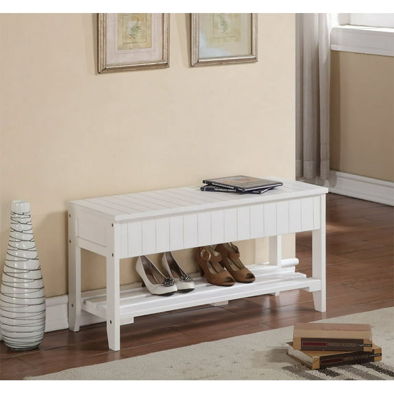 Dtwnek Solid Wood Shoe Bench with Storage, White