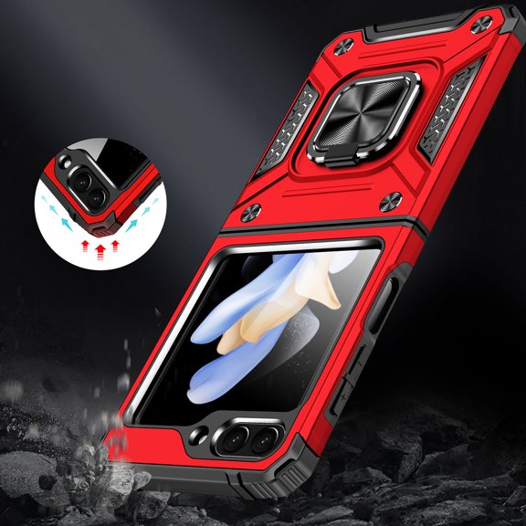 XPM for Samsung Galaxy Z Flip 7 FE Phone Case, 360° Rotating Ring Kickstand with Magnetic Holder Hybrid Shockproof Rubber TPU Hard PC Cover for Galaxy Z Flip 7 FE (Red)