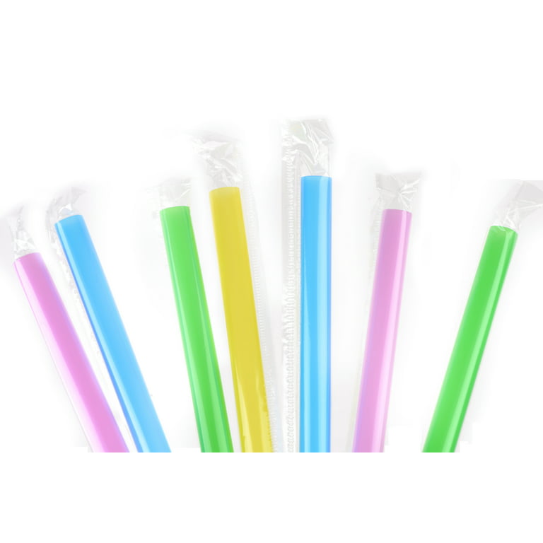 [500 Pack] Bubble Tea Straws 8.5 Inch Long - Assorted Neon Wide Plastic  Drinking Straws, Unwrapped BPA Free Disposable Reusable for Iced Cold Drink