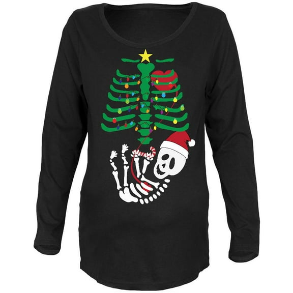 Christmas Tree Baby Skeleton Candy Cane Black Maternity Soft Long Sleeve T-Shirt - Small