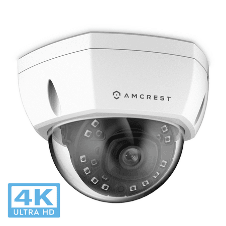Amcrest UltraHD 4K (8MP) Outdoor Security POE IP Camera, 3840x2160, 98ft NightVision, 2.8mm Lens, IP67 Weatherproof, IK10 Vandal Resistant Dome, MicroSD Recording, White
