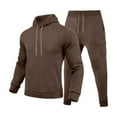 thumbnail image 4 of BiZtdJrK Mens Casual Sweatsuits 2 Piece Set Drawstring Long Sleeve Hoodie Sweatshirts and Cargo Joggers Matching Athletic Outfits Regular Fit Solid Fall Tracksuit with Pockets Coffee M, 4 of 6