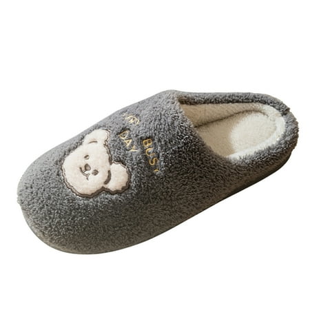 

XINSHIDE Shoes Men Slip On Furry Plush Flat Home Winter Round Toe Keep Warm Cartoon Slippers Shoes For Men