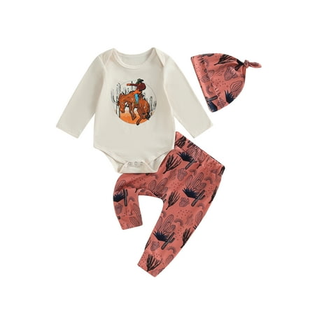 

Xkwyshop 3Pcs Set of Western Romper Pants and Knot Hat for Babies in Fall