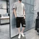 thumbnail image 3 of Conjunto de pantalones cortos para hombre, de algodón con letras negras, elegante y moderno, de dos piezas, conjunto de camiseta y pantalones cortos para hombre, estilo coreano 2024, ropa 2025, noveda, 3 of 5
