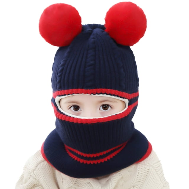 Automne Hiver Bébé Garçons Filles Épais Chaud Double Pompon Foulard Tricotée Tuque