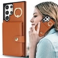 thumbnail image 6 of Allytechgroup Wallet Case for Samsung Galaxy S24 Ultra with Card Slots, RFID Blocking Ring Holder Kickstand Bumper Anti-Scratch Slim Phone Case Cover for Galaxy S24 Ultra, Brown, 6 of 8