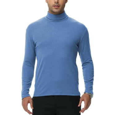 Tyhengta Men's Turtleneck Sweaters Long Sleeve Pullover Sweaters Mock Neck Knitted T-Shirt Basic Slim Fit Tee Tops Grayish Blue L