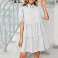 thumbnail image 4 of Iyufng Women Casual Collared Puffed Sleeve Button Down Dresses for Summer, 4 of 6