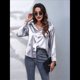 thumbnail image 5 of Blusas de Satén con Cuello en V y Larga para Mujer, Blusas de Seda de Verano, Moda 2025 Gris M, 5 of 9