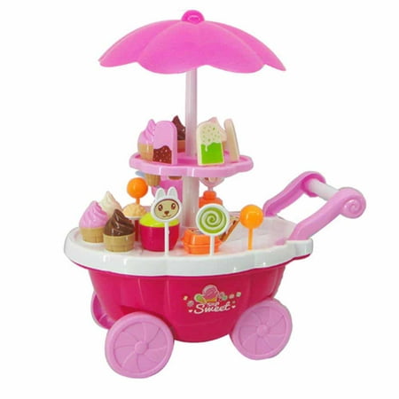 Girl Candy Cart Ice Cream Shop Supermarket Trolley Kids Toys With Light