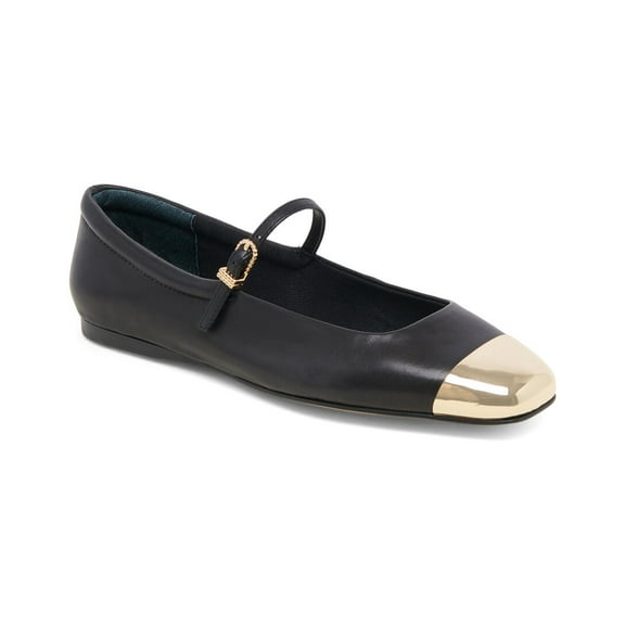Dolce Vita Reyes Toe Cap Leather Flat, 6.5, Black