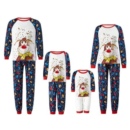 

Family Matching Christmas Pajama Set Holiday Elk Printed Xmas Sleepwear Homewear PJs for Dad Mom Kids