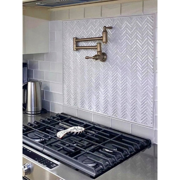 Apollo Tile   5 pack 11.8-in x 11.8-in White Herringbone Glass Mosaic Wall Tile (4.83 Sq ft/case)