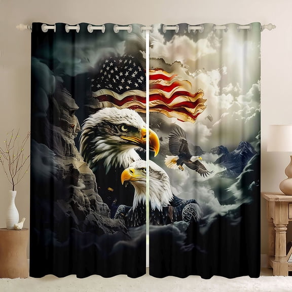 Castle Fairy Animal Eagle Black Out Curtains for Adults Female Men,Vintage American Flag Curtains Pack of 2 (42x63 Each),Mountain Sea Bedroom Curtains,Microfiber Bedroom Decor