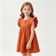 thumbnail image 2 of REDARER Girls Solid Cotton Dress Flutter Sleeve Casual Summer A-Line Dress for Everyday Wear,3-4 Years, 2 of 6