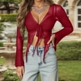 thumbnail image 2 of Women's Sexy V Neck Mesh Long Sleeve Sheer Blouse Top for Casual Party Beach Outfits, 2 of 2