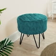 thumbnail image 5 of Home Soft Things Jacquard Faux Fur Round Ottoman, 18"x18"x18", Dark Teal, 5 of 9