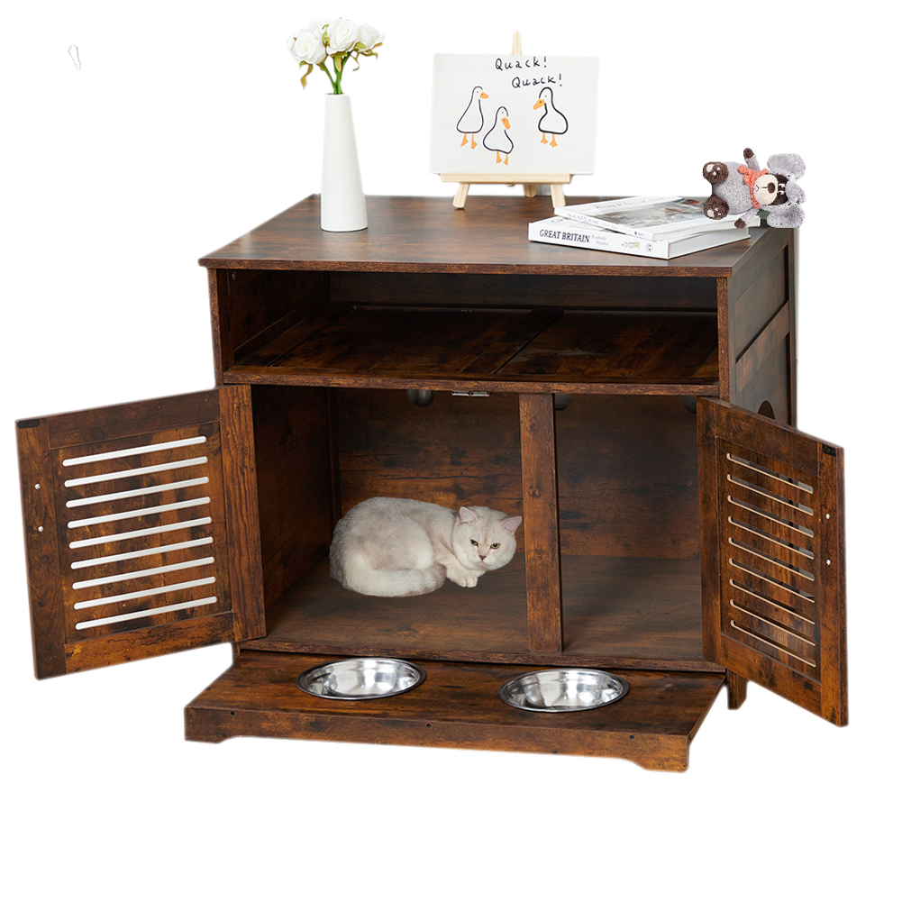 Wooden Cat Litter Box Enclosure, Hidden Cat Bathroom Furniture with
