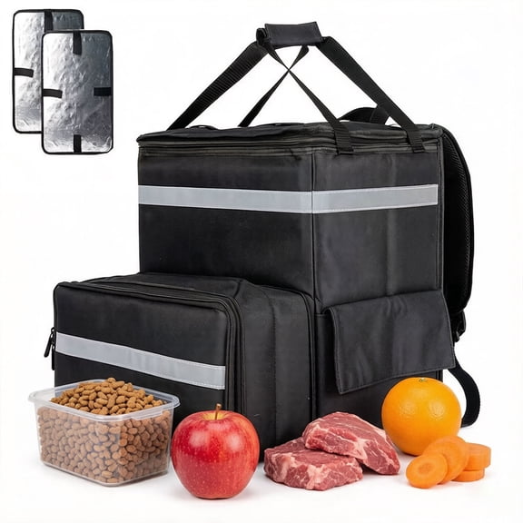 iFCOW Food Delivery Backpack, Expandable Insulated Bags with Reflective Strip and Cup Holders, Reusable Pizza Delivery Bag with Hand Straps for Grocery, Takeout, Food Transport