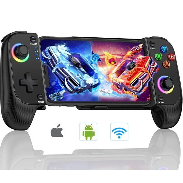 Controlador de juegos móvil para iPhone/Android, controlador de teléfono inalámbrico con soporte para funda de teléfono, controlador de juegos RGB compatible con Xbox Game Pass, PlayStation, Steam Lin
