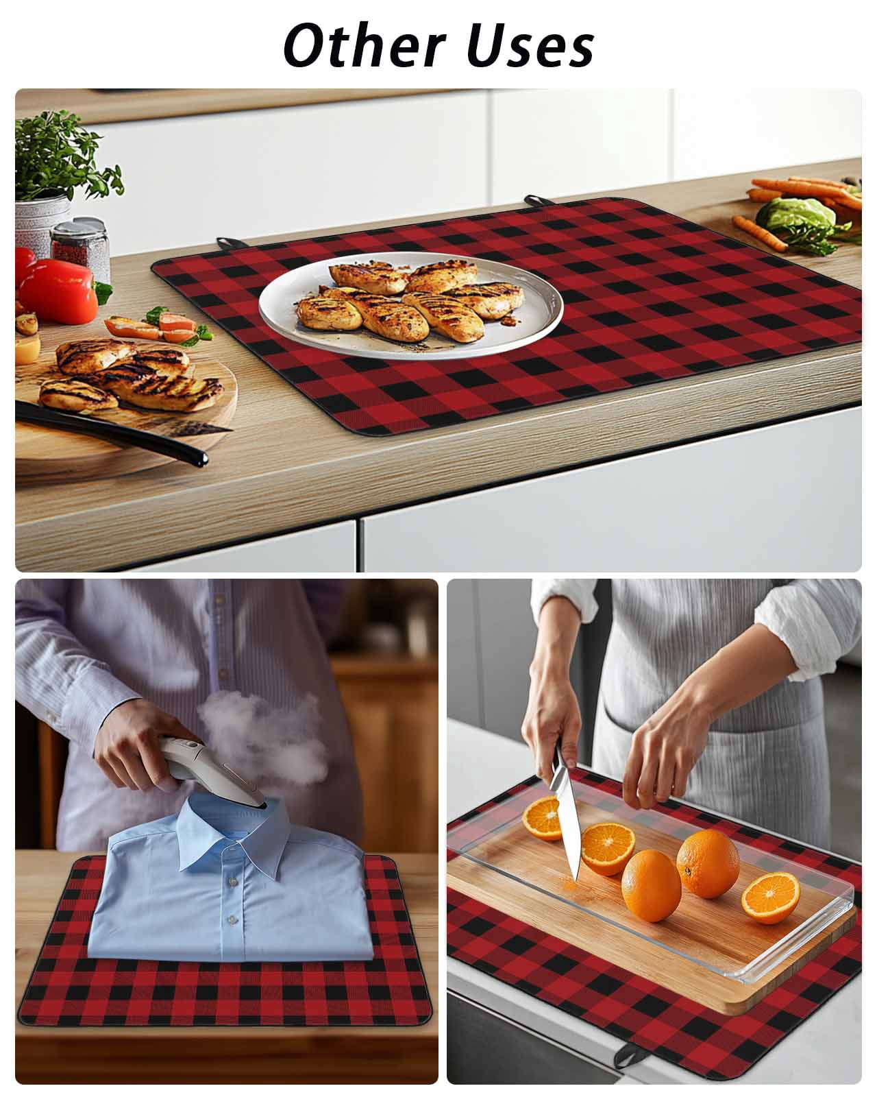 Stove Top Covers for Electric Stove, Rustic Checkered Glass Stovetop Cover Protector, Black Red Buffalo Plaid Induction Cooktop Protector Oven Mat for Kitchen Countertop 24"x21"