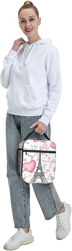Eiffel Tower Love Lunch Box Insulated Soft Bag Reusable Cooler Bag For Women Men Work Picnic Hiking