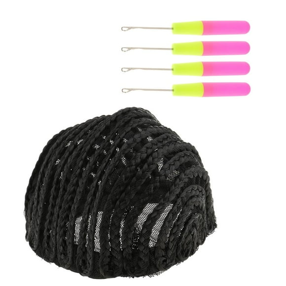 Ajustable Cornrow Peluca Cap para Pelucas + 4pcs de de Gancho de Dreadlockde Herramienta de Manija de Gancho de Enganche jinwen Gorro de peluca trenzada